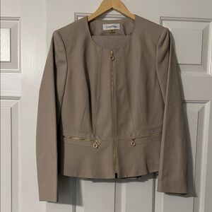 Calvin Klein Women's Beige Blazer with Gold Accents and matching pants